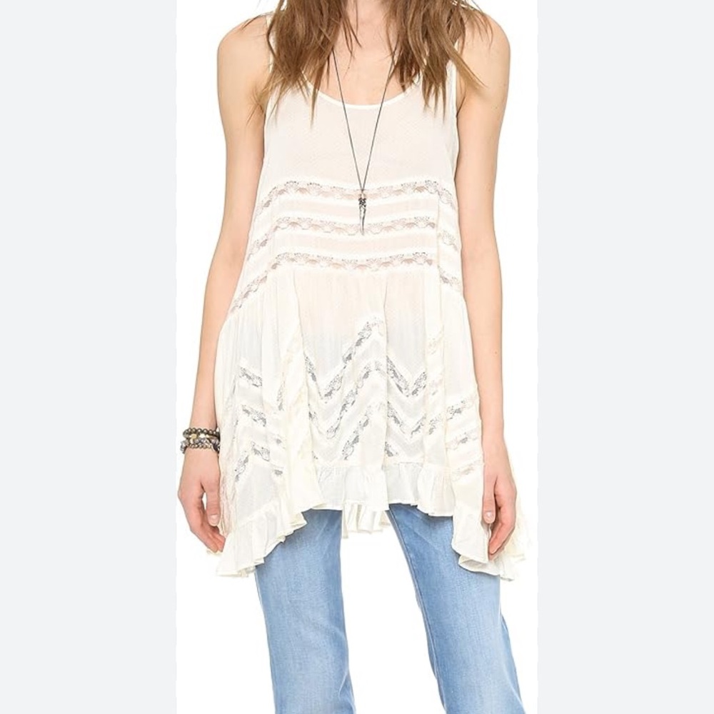 Free People white Polka Dot Tunic Lace Top